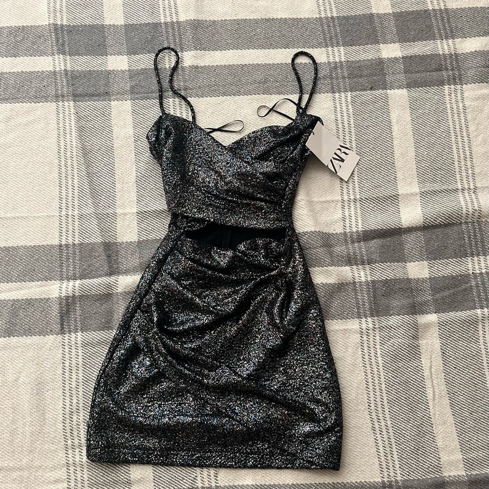 Zara Black Glittery Cutout Dress. Size: XS New With Tags Never Worn